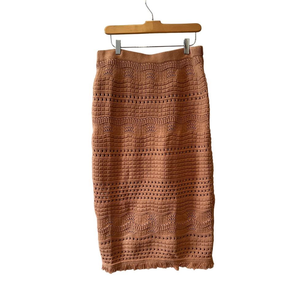 House of Harlow 1960 Revolve Crochet Sweater Midi Skirt Mocha Brown L